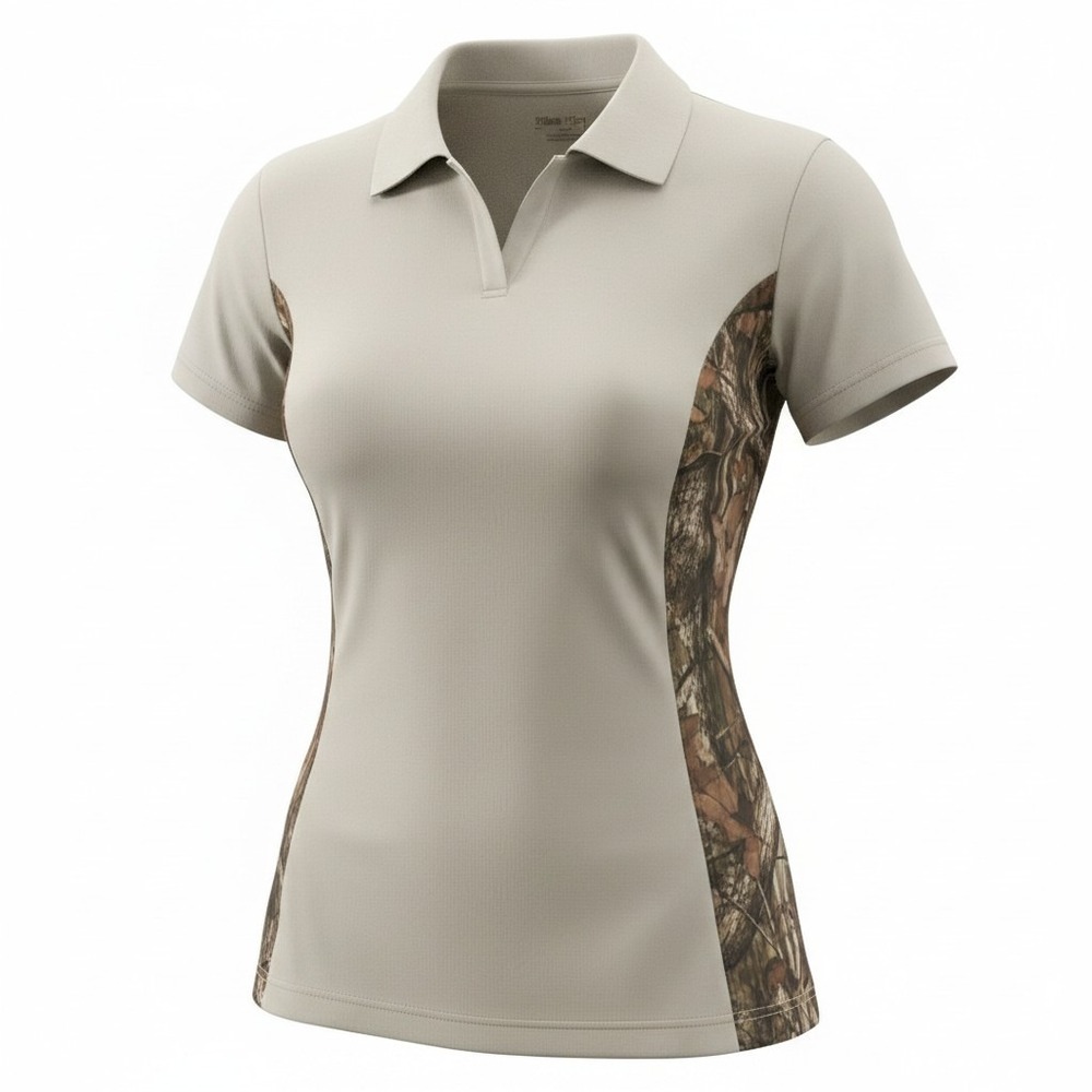 Bimini Bay Outfitters Womens Tan Camo Side Panel Performance Polo Shirt XL